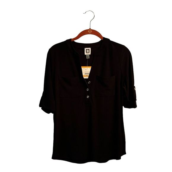 Anne Klein Tops - Anne Klein Casual Black Collarless V-neck Top Small  10 0338